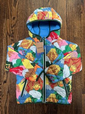 Mini Boden size 4-5Y Multicolor Volcano Print Puffer Jacket